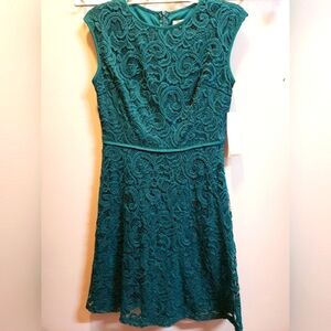 Wisp Petites NWT Deep Teal Lace Cap Sleeve Dress, Size 4
